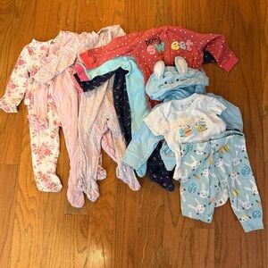 Little Me Bundle of 6 month zip up pajamas and Easter outfit